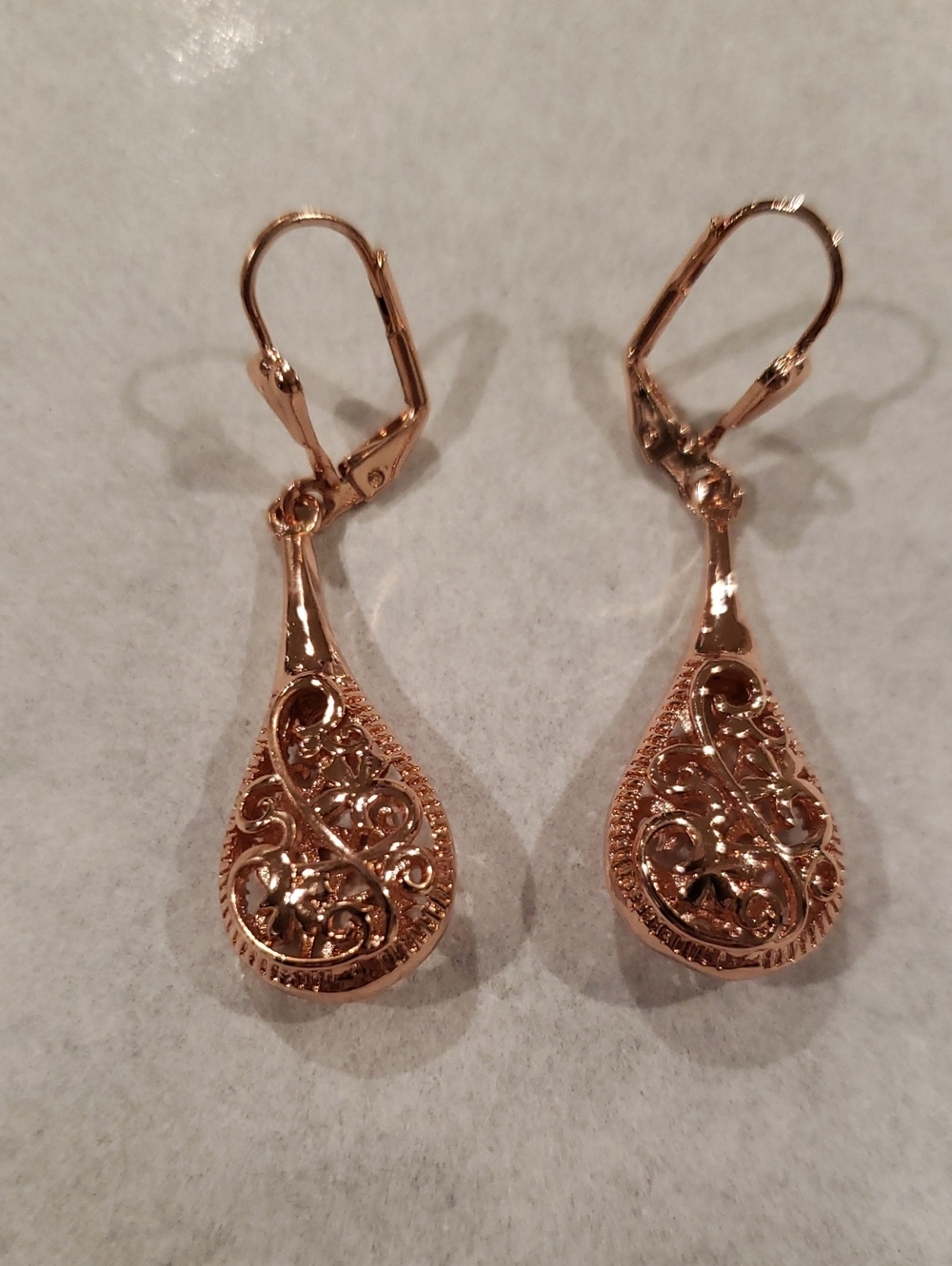 Delicate Rose Gold Filigree Teardrop Earrings